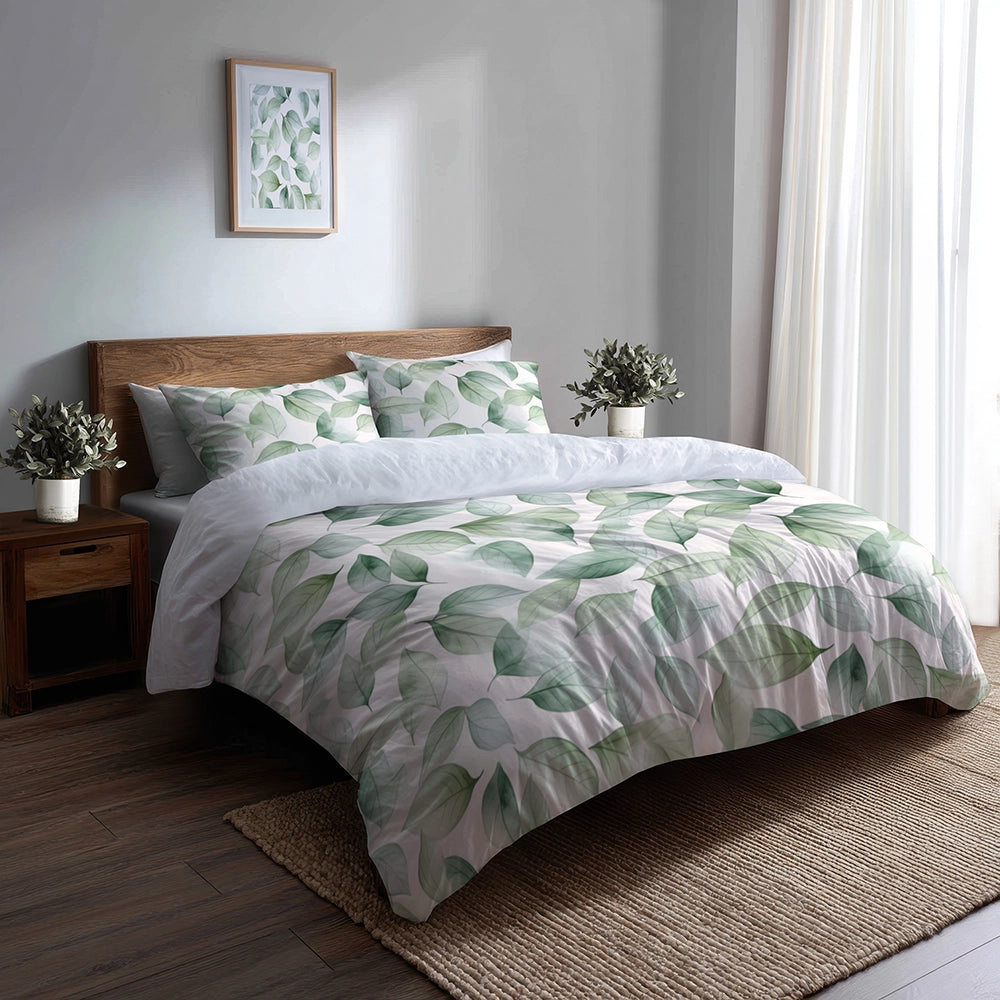 Floral 5 Pcs Bedding Set - Zen Leaves Duvet Cover And Pillow Set