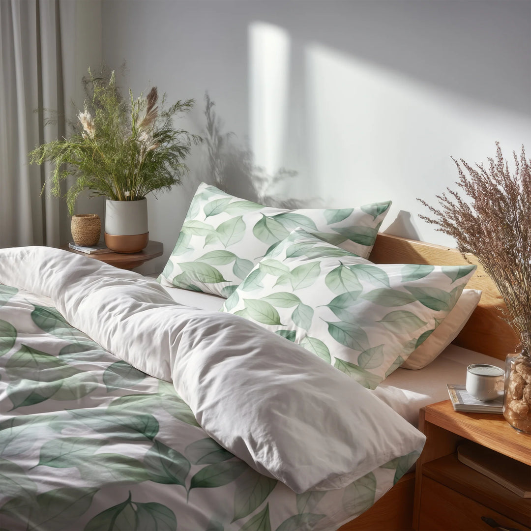 Floral 5 Pcs Bedding Set - Zen Leaves Duvet Cover And Pillow Set