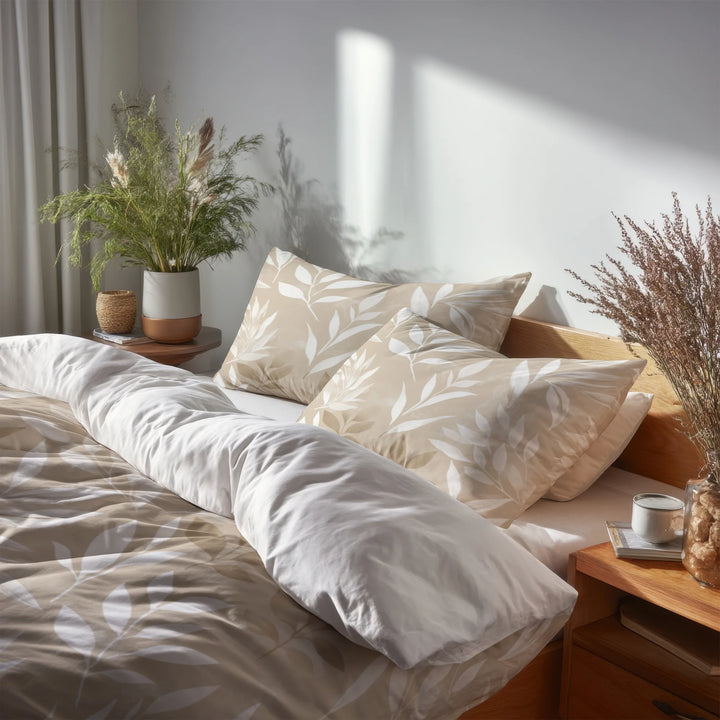 Country / Farmhouse Bedding Set of 5 - Muted Fern Meadow Duvet Cover And Throw Cushion Set