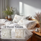 Floral Bedding Set 5 Pcs - Muted Fern Meadow Duvet Cover And Throw Pillow Set