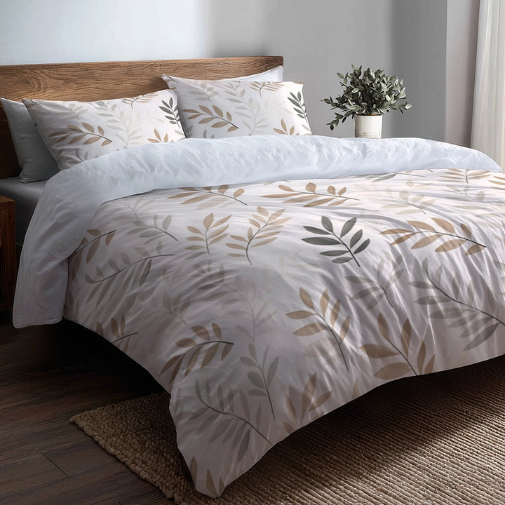 Floral Bedding Set 5 Pcs - Muted Fern Meadow Duvet Cover And Throw Pillow Set