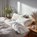 Floral Bedding Set 5 Pcs - Muted Fern Meadow Duvet Cover And Throw Pillow Set