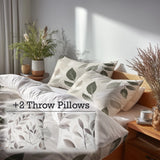 Country / Farmhouse Bedding Set of 5 - Muted Meadow Duvet Cover And Throw Pillow Set