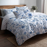 Floral Bedding Set 5 Pcs - Blue Meadow Duvet Cover And Throw Pillow Set