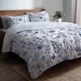 Floral Bedding Set 5 Pcs - Blue Meadow Duvet Cover And Throw Pillow Set