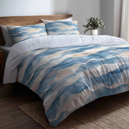 Modern 3 Pcs Bedding Set - Blue Dunes Duvet Cover with Shams