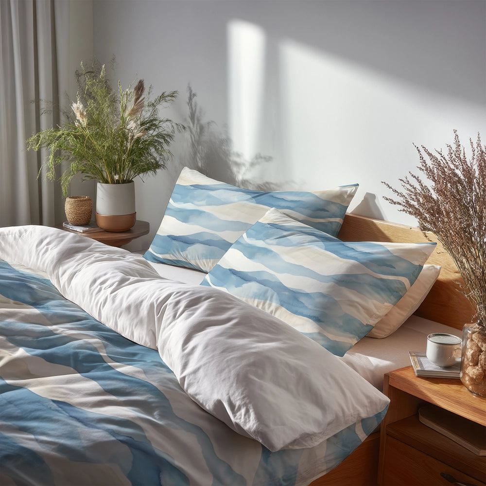 Modern 3 Pcs Bedding Set - Blue Dunes Duvet Cover with Shams