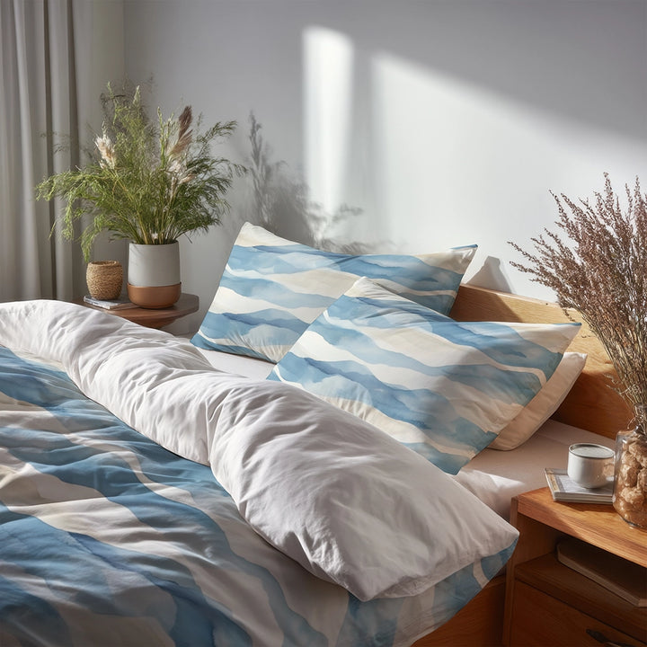 Modern 3 Pcs Bedding Set - Blue Dunes Duvet Cover with Shams