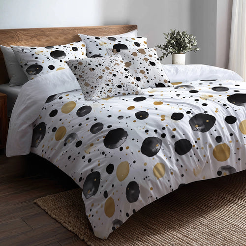 Abstract Duvet Cover Set of 5 - Black And Gold Bubble Bedding And Throw Pillow Set