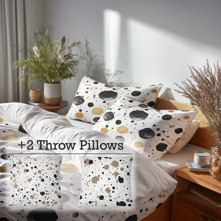 Abstract Duvet Cover Set of 5 - Black And Gold Bubble Bedding And Throw Pillow Set