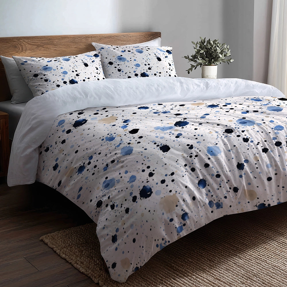 Abstract 5 Pcs Bedding Set - Blue And Cream Bubble Duvet Cover And Pillow Set