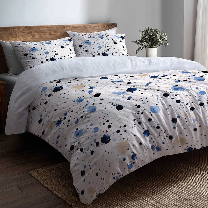Abstract 5 Pcs Bedding Set - Blue And Cream Bubble Duvet Cover And Pillow Set