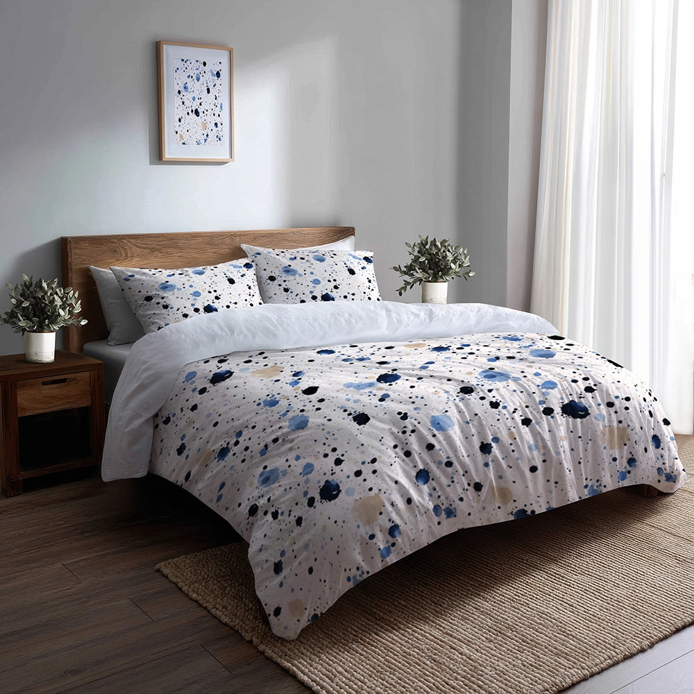 Abstract 5 Pcs Bedding Set - Blue And Cream Bubble Duvet Cover And Pillow Set