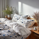 Abstract 5 Pcs Bedding Set - Blue And Cream Bubble Duvet Cover And Pillow Set