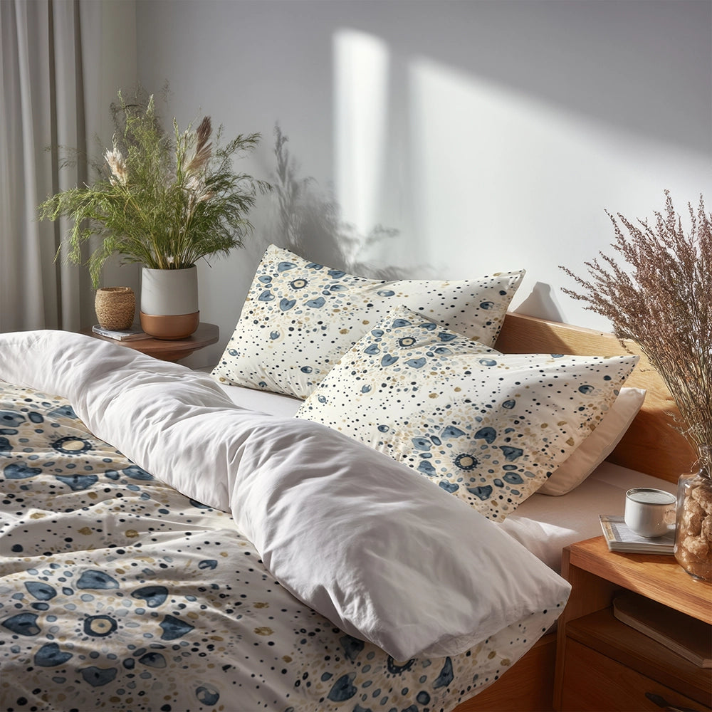 Modern Bedding Set 3 Pcs - Blue Beige Boho Mandala Duvet Cover Set