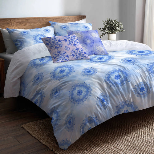 Abstract Duvet Cover Set of 5 - Blue And White Boho Mandala Bedding And Throw Pillow Set