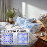 Abstract Duvet Cover Set of 5 - Blue And White Boho Mandala Bedding And Throw Pillow Set