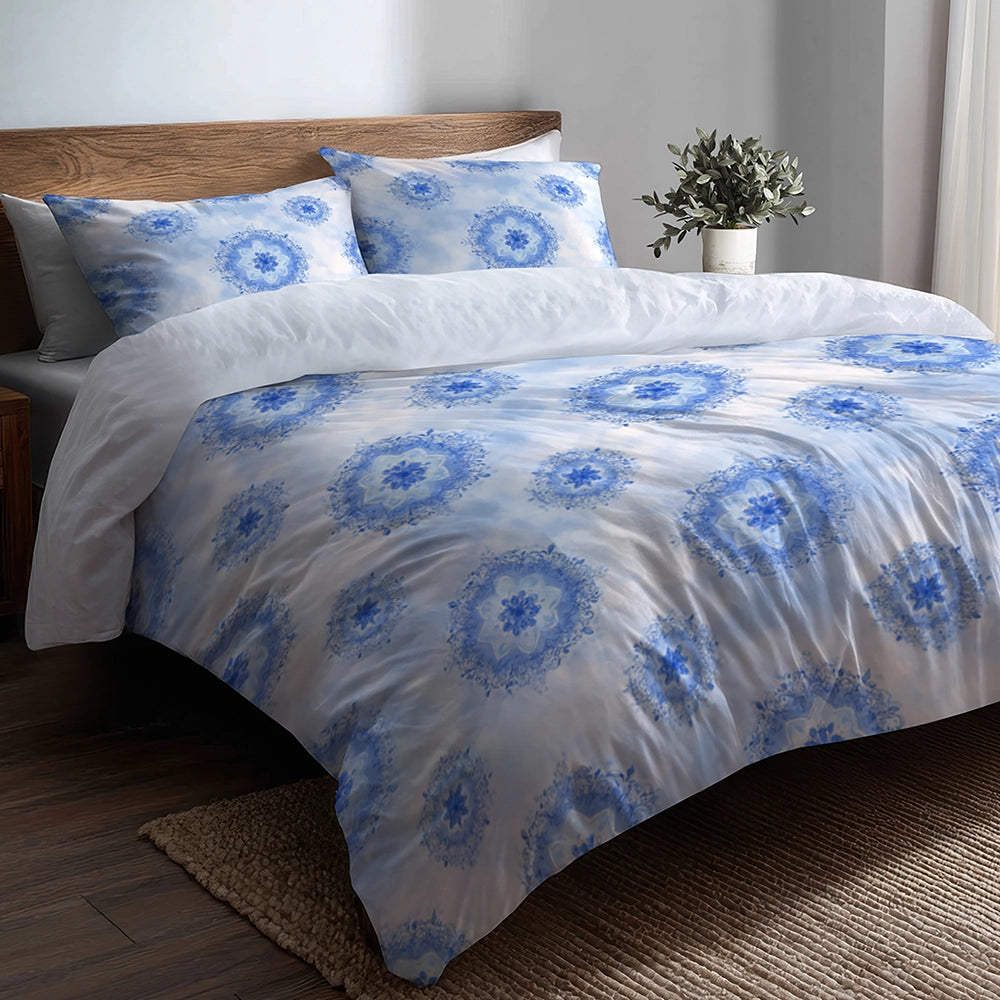 Abstract Duvet Cover Set of 5 - Blue And White Boho Mandala Bedding And Throw Pillow Set