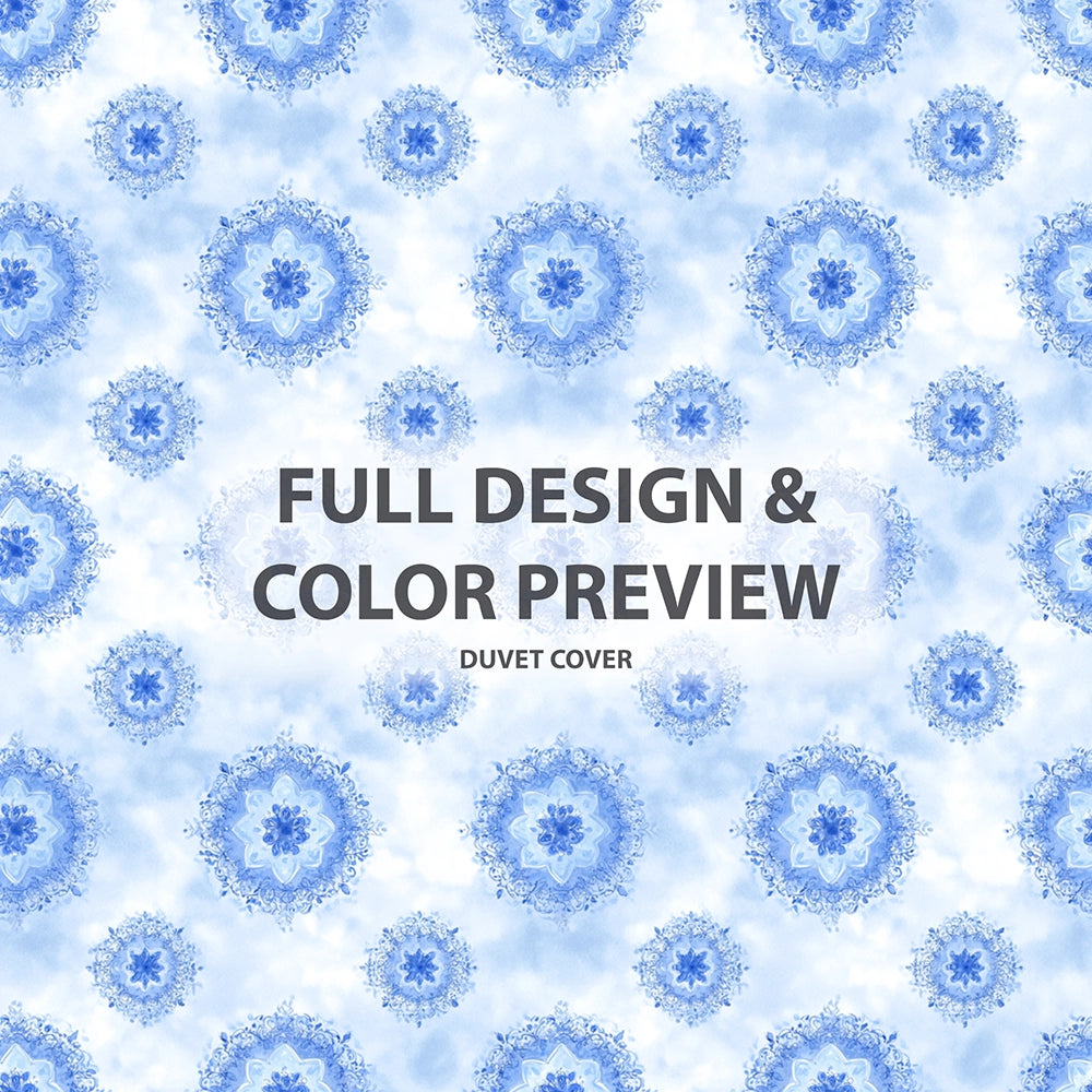 Abstract Duvet Cover Set of 5 - Blue And White Boho Mandala Bedding And Throw Pillow Set
