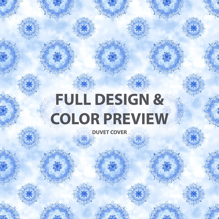 Abstract Duvet Cover Set of 5 - Blue And White Boho Mandala Bedding And Throw Pillow Set