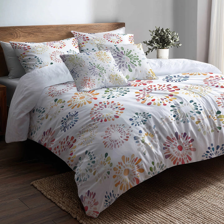 Abstract Duvet Cover Set of 5 - Multicolor Boho Mandala Bedding And Throw Pillow Set