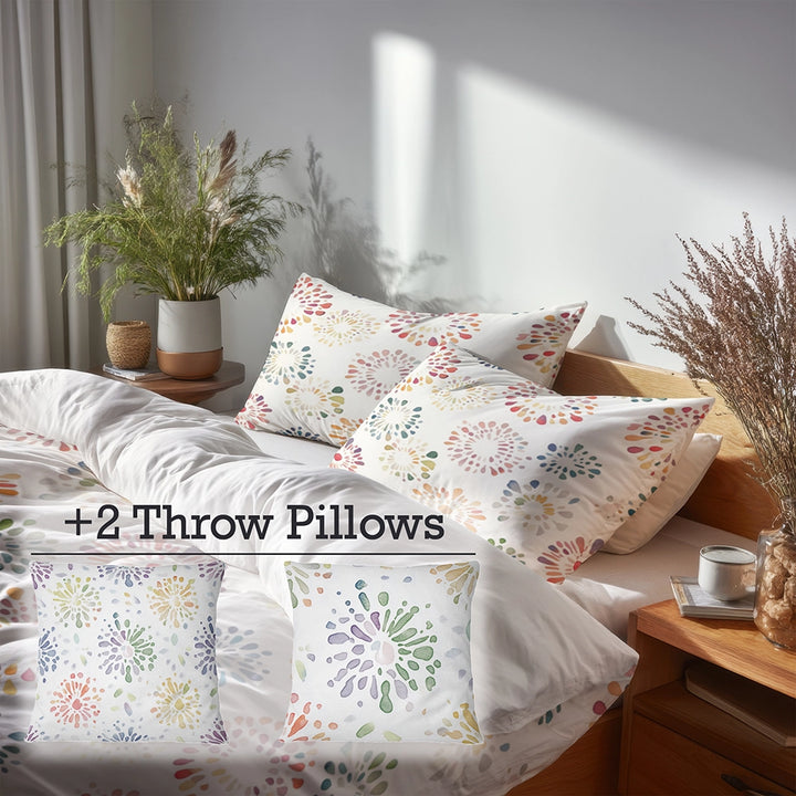 Abstract Duvet Cover Set of 5 - Multicolor Boho Mandala Bedding And Throw Pillow Set