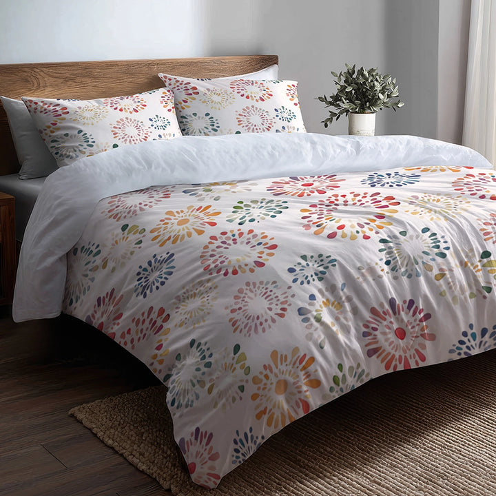 Abstract Duvet Cover Set of 5 - Multicolor Boho Mandala Bedding And Throw Pillow Set