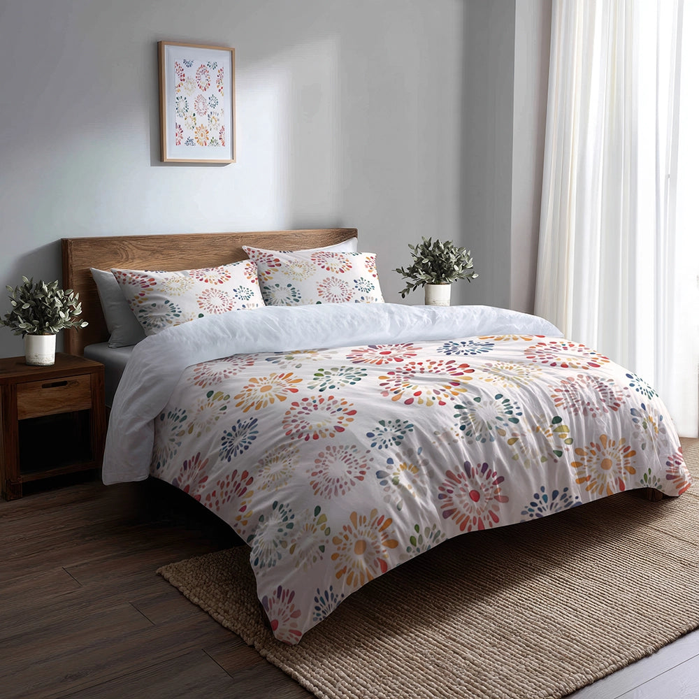 Abstract Duvet Cover Set of 5 - Multicolor Boho Mandala Bedding And Throw Pillow Set