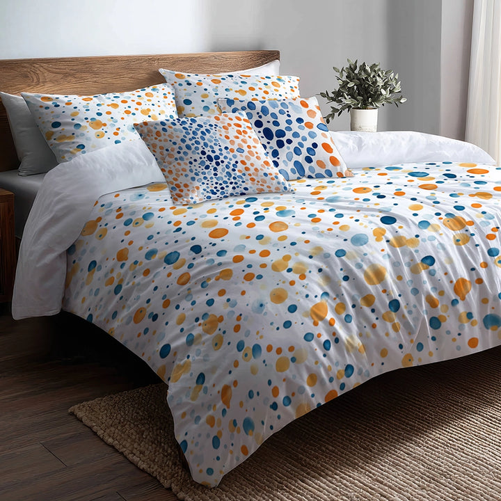 Modern Bedding Set - Orange Dot Ocean Duvet Cover And Cushion Set