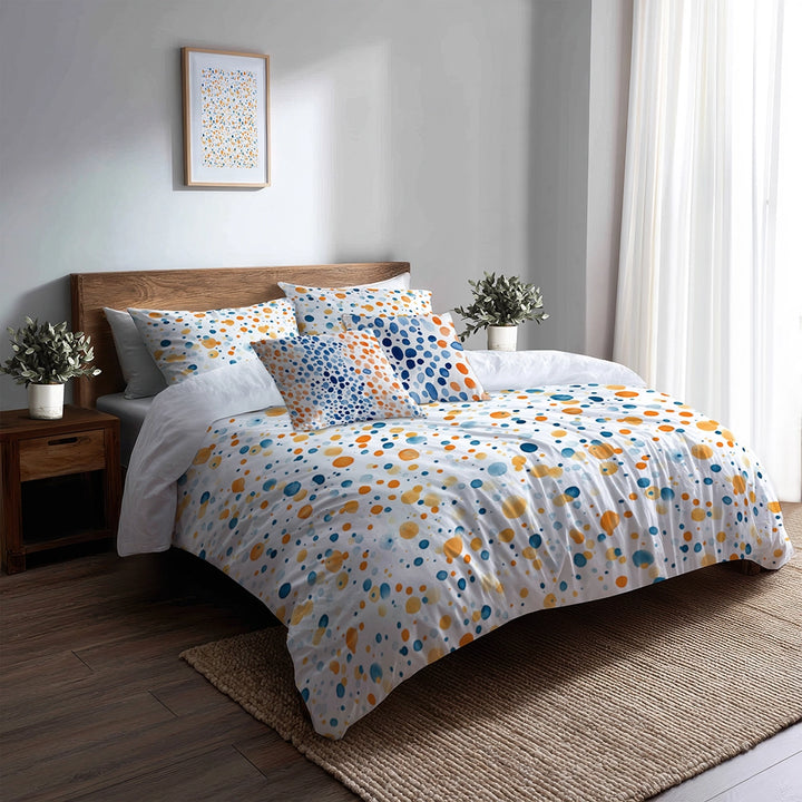 Modern Bedding Set - Orange Dot Ocean Duvet Cover And Cushion Set