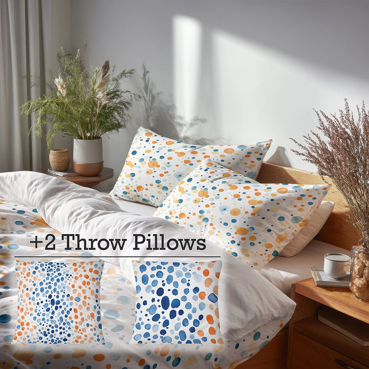 Modern Bedding Set - Orange Dot Ocean Duvet Cover And Cushion Set