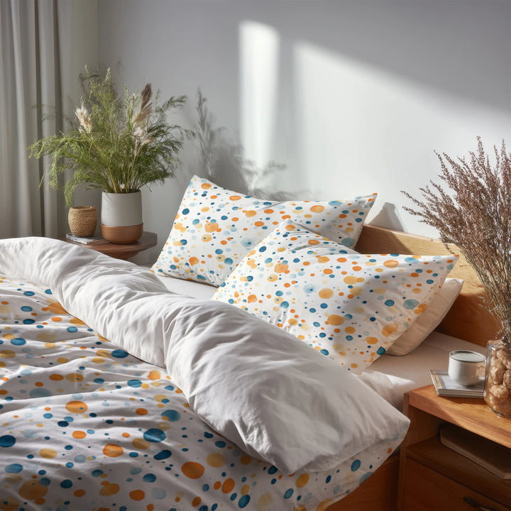 Modern Bedding Set - Orange Dot Ocean Duvet Cover And Cushion Set