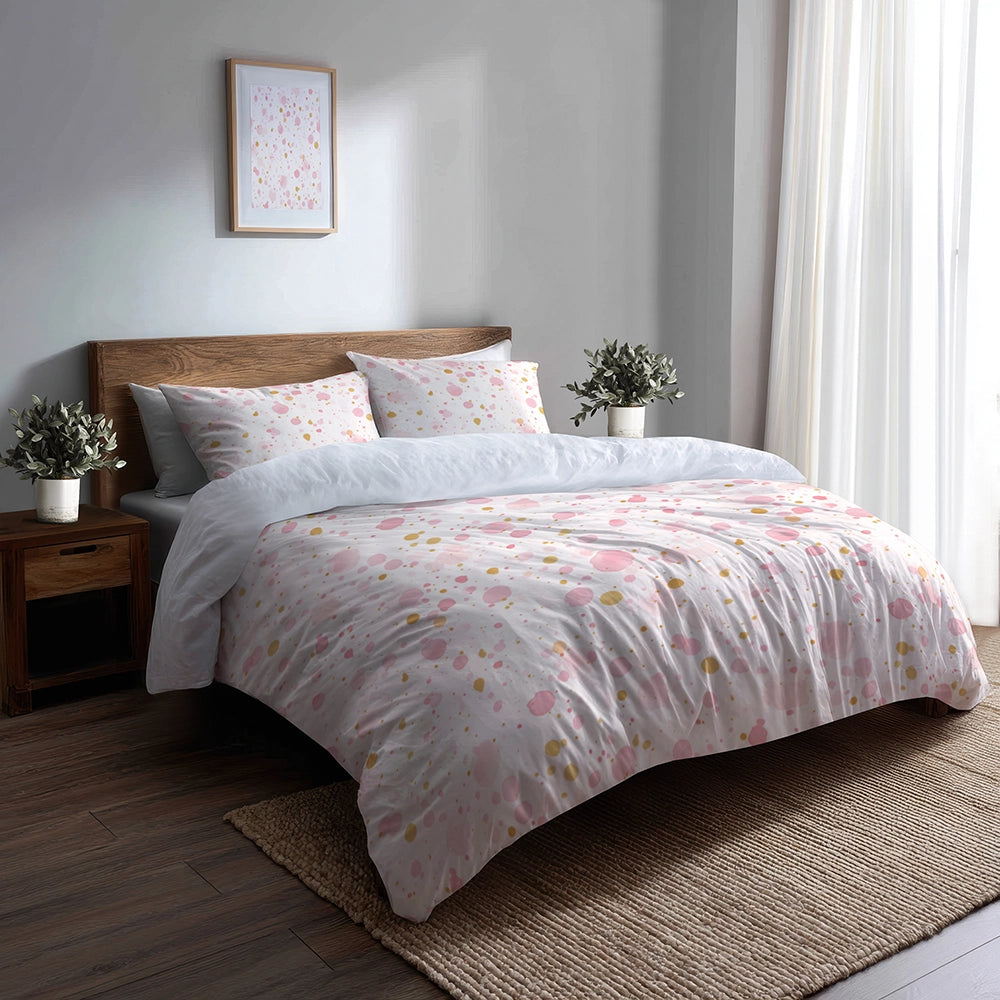 Modern Bedding Set 3 Pcs - Pink And Gold Dew Duvet Cover Set