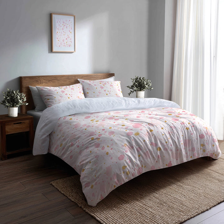 Modern Bedding Set 3 Pcs - Pink And Gold Dew Duvet Cover Set