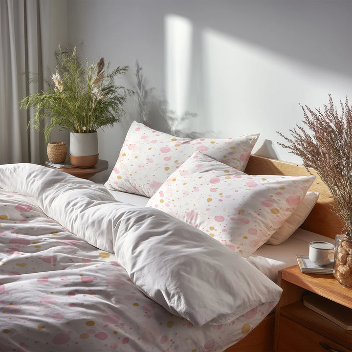 Modern Bedding Set 3 Pcs - Pink And Gold Dew Duvet Cover Set