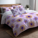 Abstract Duvet Cover Set of 5 - Purple And Gold Boho Mandala Bedding And Throw Pillow Set