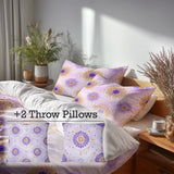 Abstract Duvet Cover Set of 5 - Purple And Gold Boho Mandala Bedding And Throw Pillow Set