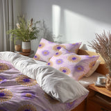 Abstract Duvet Cover Set of 5 - Purple And Gold Boho Mandala Bedding And Throw Pillow Set