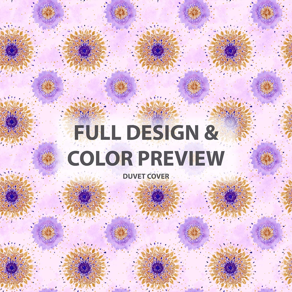Abstract Duvet Cover Set of 5 - Purple And Gold Boho Mandala Bedding And Throw Pillow Set