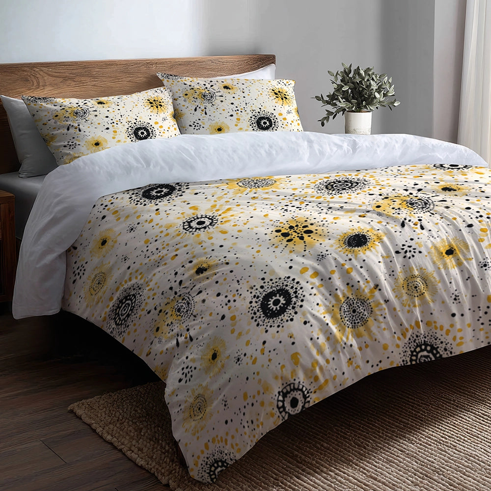 Modern Bedding Set - Yellow And Black Boho Mandala Duvet Cover And Cushion Set