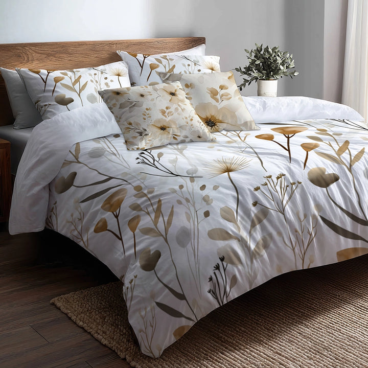 French Country Bedding Set - Sand Garden Flowers Duvet Cover And Cushion Set