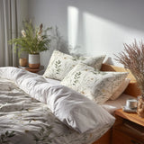 Country / Farmhouse Bedding Set of 5 - Meadow Soft Botanical Duvet Cover And Throw Pillow Set