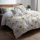French Country Bedding Set of 5 - Sand Bloom Flowers Duvet Cover And Throw Cushion Set