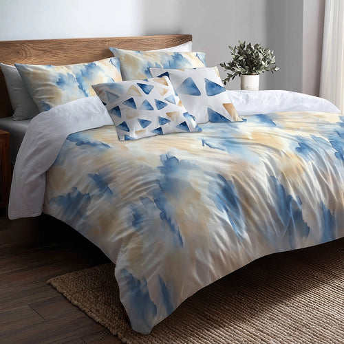 Coastal Bedding Set of 5 - Soft Cascade Duvet Cover And Throw Pillow Set
