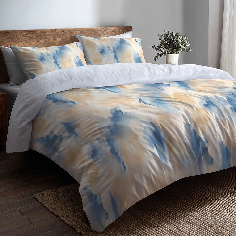 Coastal Bedding Set of 5 - Soft Cascade Duvet Cover And Throw Pillow Set