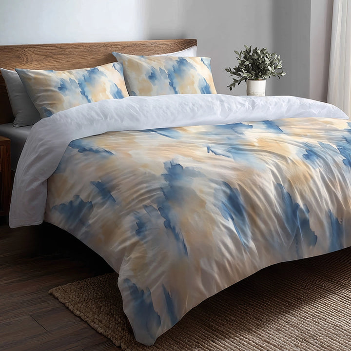 Coastal Bedding Set of 5 - Soft Cascade Duvet Cover And Throw Pillow Set