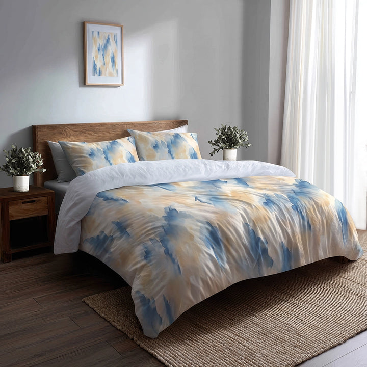 Coastal Bedding Set of 5 - Soft Cascade Duvet Cover And Throw Pillow Set