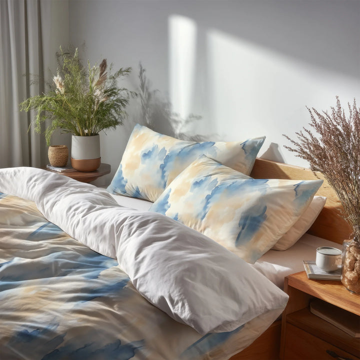 Coastal Bedding Set of 5 - Soft Cascade Duvet Cover And Throw Pillow Set