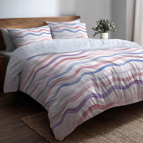 Modern 3 Pcs Bedding Set - Wavy Line Stripes Duvet Cover with Shams