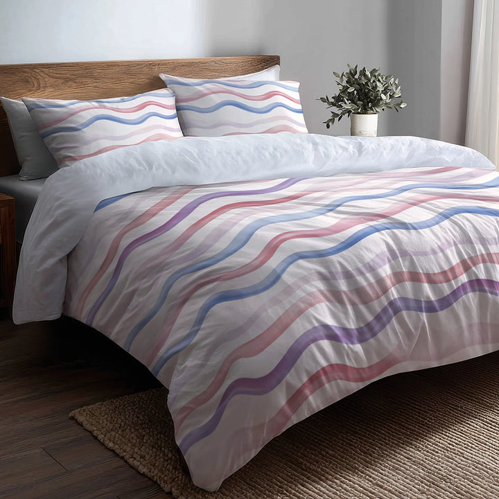 Modern 3 Pcs Bedding Set - Wavy Line Stripes Duvet Cover with Shams